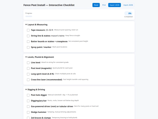 fence checklist screenshot