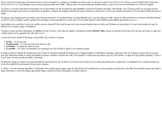 web/videojuegos/comentarios_videojuegos/taz-mania_(master_system) screenshot