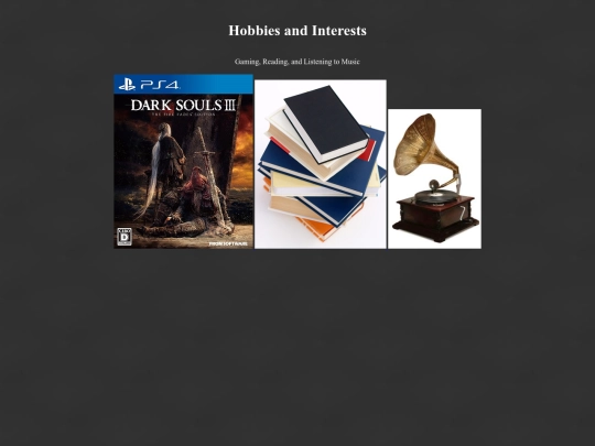 Liam's Hobbies and Interests Page screenshot