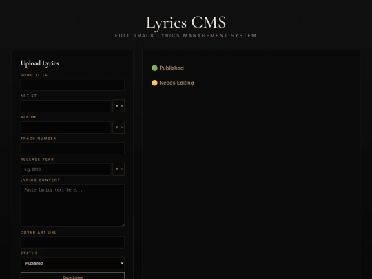 jaka_lyrics_admin screenshot