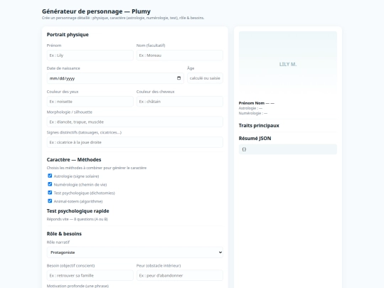 fichepersonnage screenshot