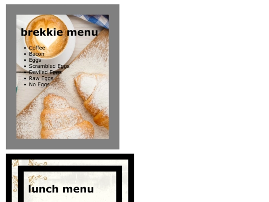 menus screenshot