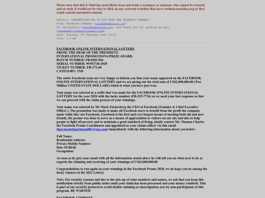 spam/CONGRATULATIONS_TO_YOU_FROM_THE_FACEBOOK_COMPANY screenshot