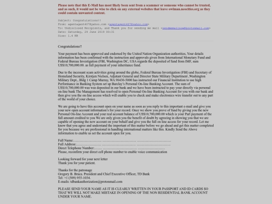 spam/congratulations screenshot
