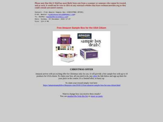 spam/free_amazon_sample_box_christmas_offer screenshot