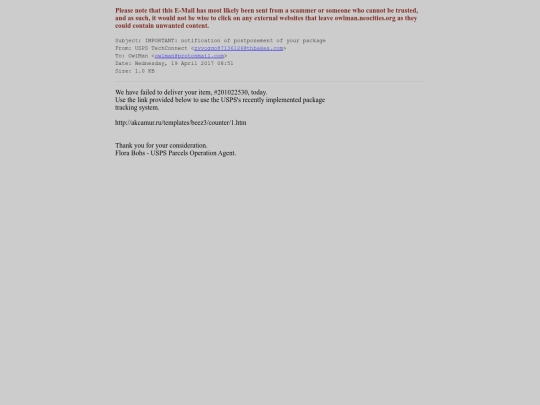 spam/important_notification_of_postponement_of_your_package screenshot