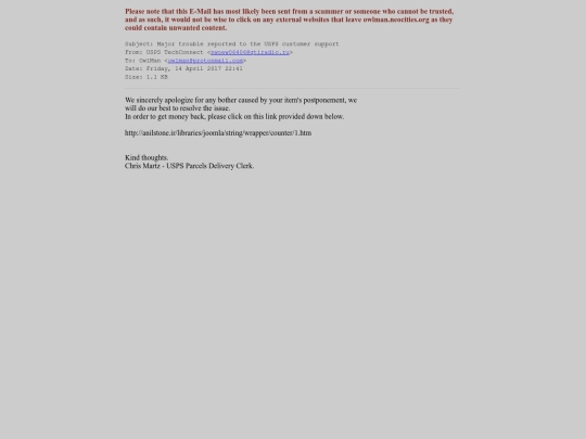 spam/major_trouble_reported_to_the_usps_customer_support screenshot