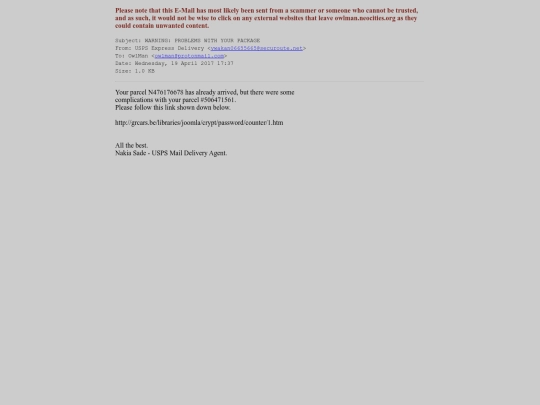spam/warning_problems_with_your_package screenshot