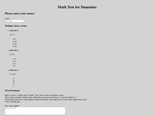online-math-test screenshot