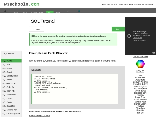 w3schools/html/sql screenshot
