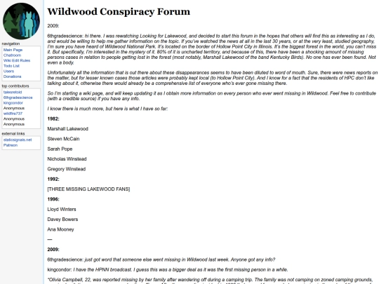 wiki/wildwood-conspiracy-forum screenshot
