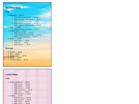 menu screenshot