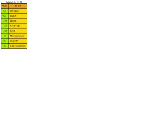 schedule screenshot