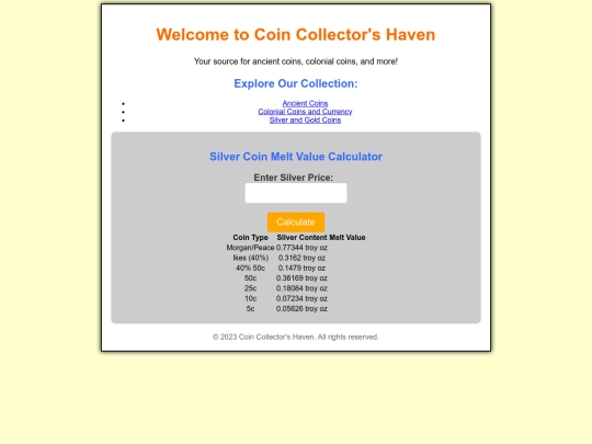 us-coin-melt-values screenshot