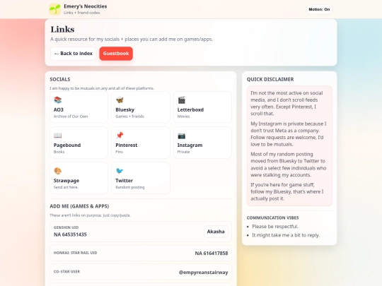 links screenshot
