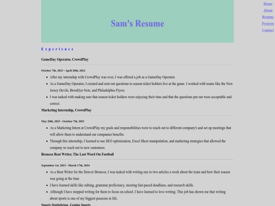 secondary pages/resume screenshot