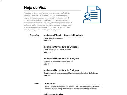 hoja de vida screenshot