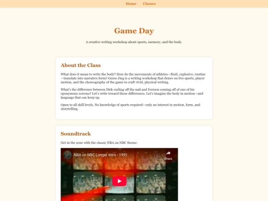 Game_Day_Class_Page screenshot
