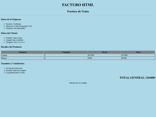 Index.html/Factura index screenshot