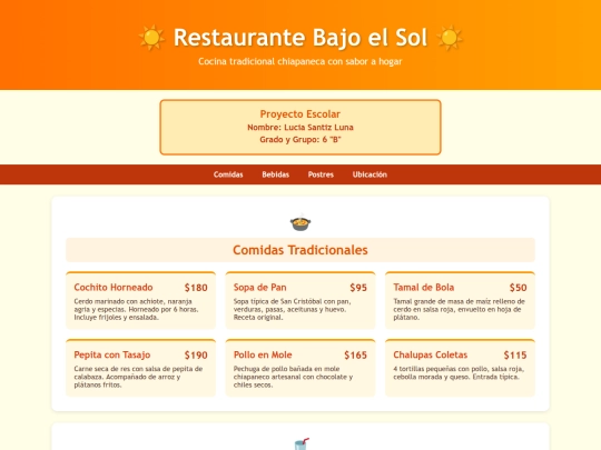 Index.html/Restaurante bajo el sol screenshot