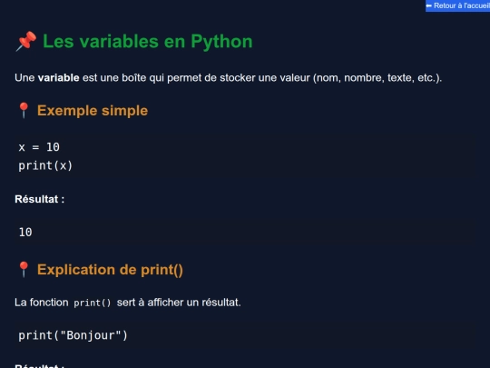 Projet python /Variables screenshot