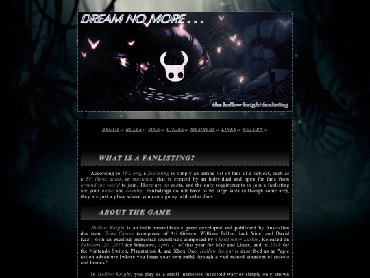 fanlisting/hollow-knight/about screenshot