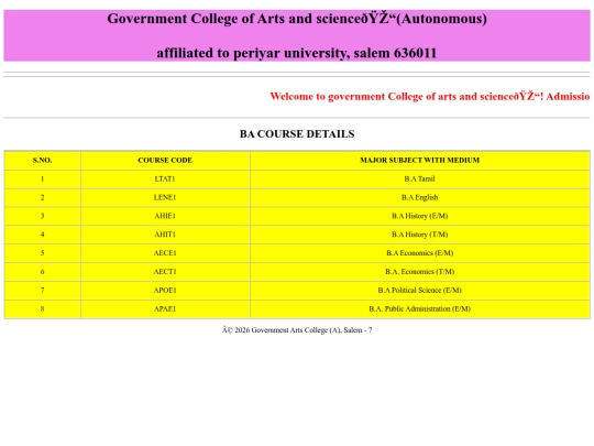 clg/BA courses screenshot