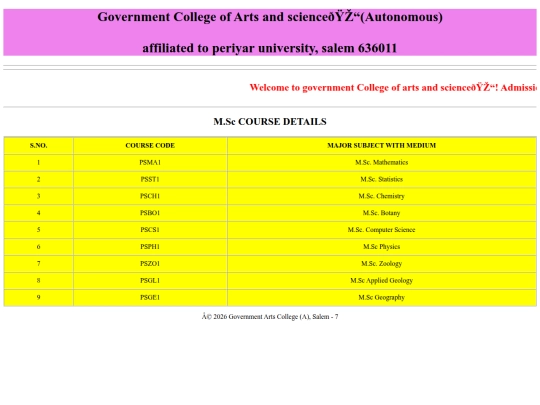 clg/M.sc courses screenshot