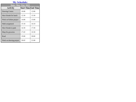 Schedule screenshot