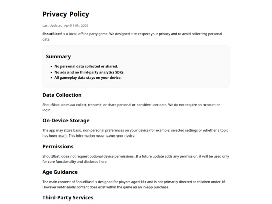 ShoutBlastPrivacyPolicy screenshot