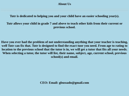 Tutr Website/AboutUs screenshot