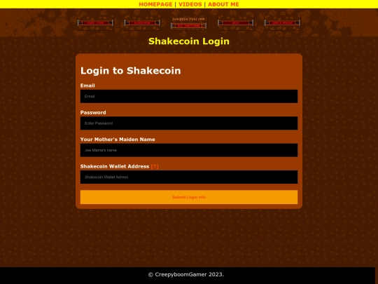 shakecoinlogin screenshot
