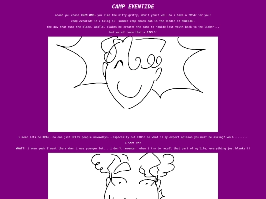camp eventide page screenshot