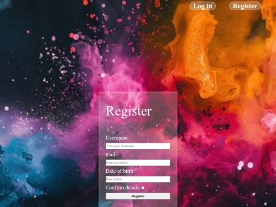 login/register screenshot