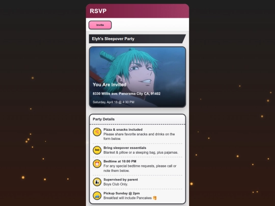 RSVPbirthday screenshot