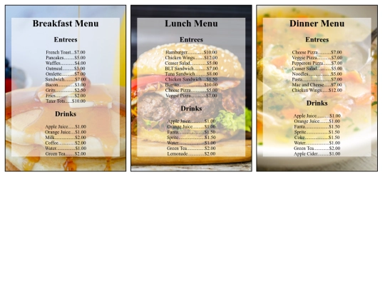 menu screenshot