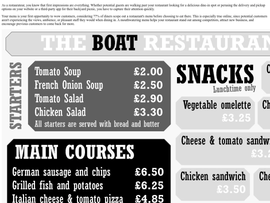 menu screenshot