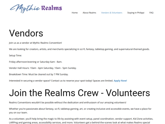 vendors-volunteers screenshot