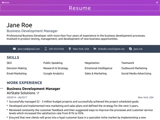 Resume screenshot