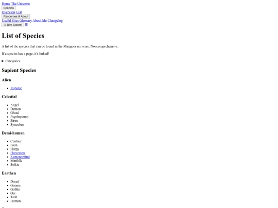 species-list screenshot