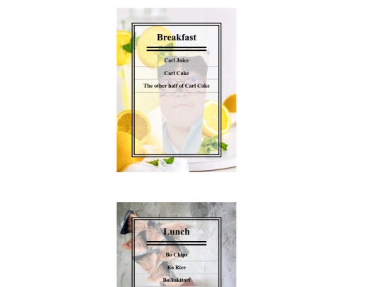 Menu screenshot