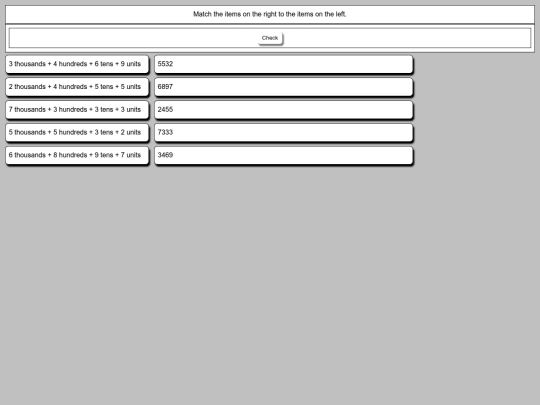 Maths/Numeration and Notation/matching screenshot