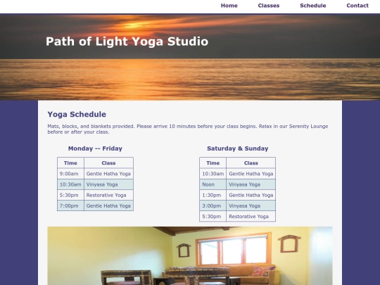 PathOfLightYogaStudio/ch10yoga/schedule screenshot