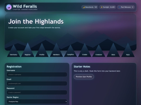feralis/register screenshot