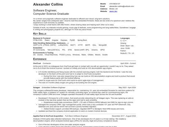 cv/alexander-collins-CV screenshot