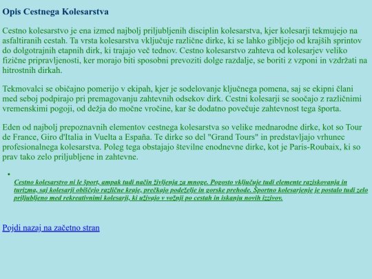 opis cestnega kolesarstva screenshot