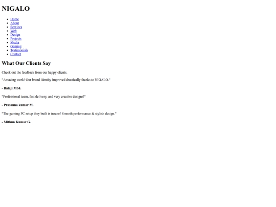 NIGALO/testimonials screenshot