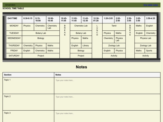 school timetable screenshot