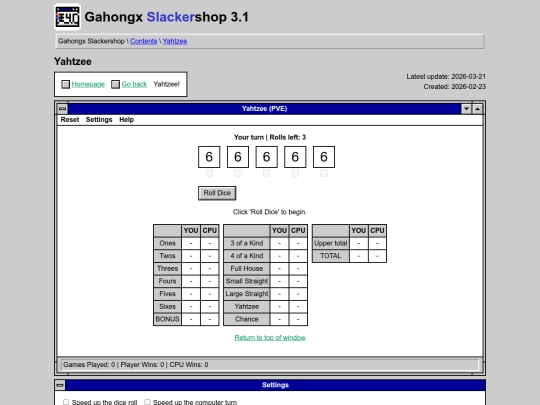contents/6-yahtzee screenshot