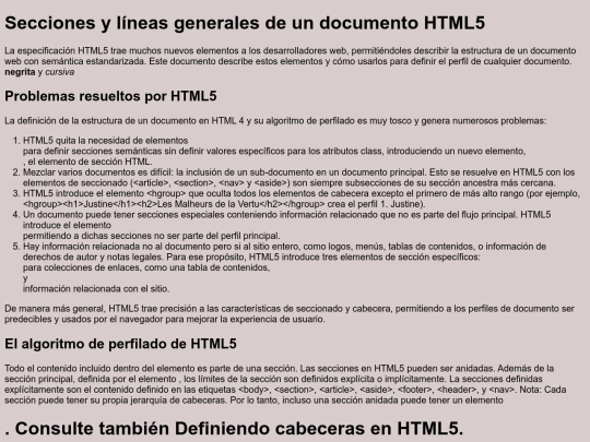 segundo ejercicio/seiones y lineas genereales de un documento html5 screenshot